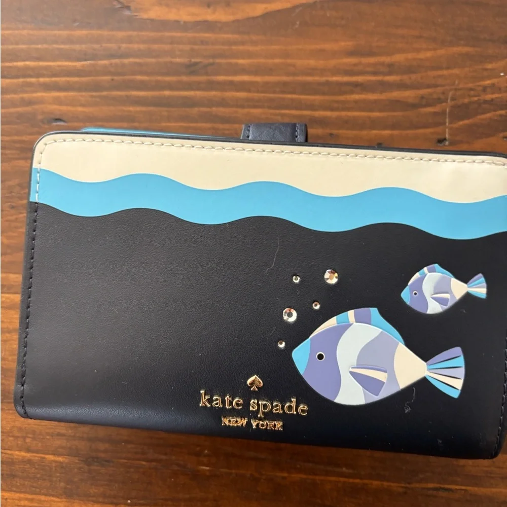 kate spade Black, Blue & Cream Fish Appliqué Wallet